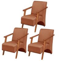 Kit 3 Poltronas Venus 1 Lugar Braço Madeira Maciça Tecido Suede Unidecor Terracota - 1