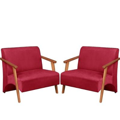 Poltrona Namoradeira Venus Braço Madeira Maciça Suede Unidecor Vermelho