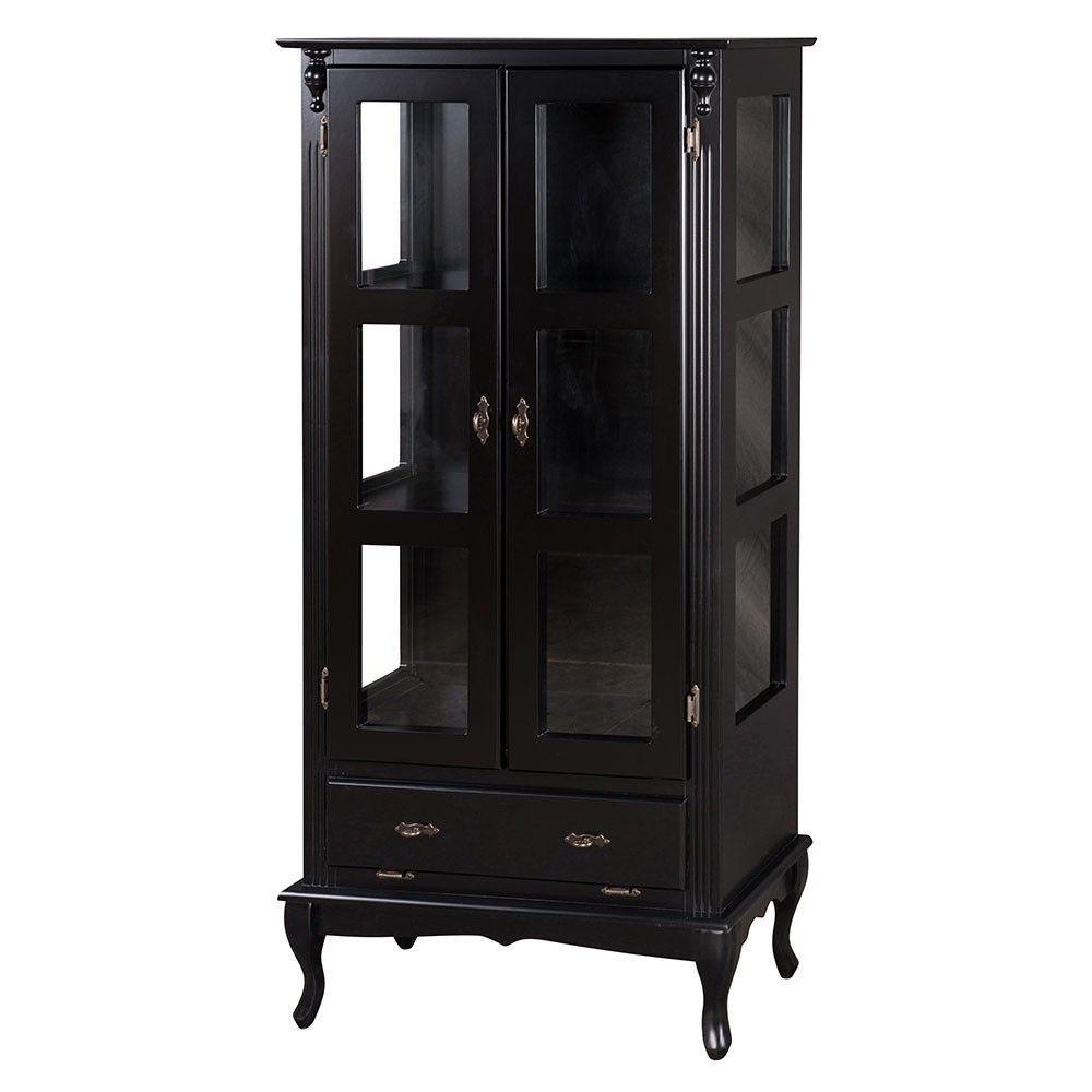 Cristaleira Antique Alta 2 Portas de Vidro e 1 Gaveta Preta - 1