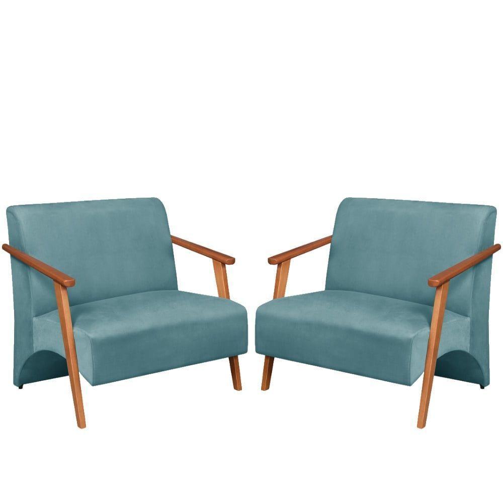 Poltrona Namoradeira Venus Braço Madeira Maciça Suede Unidecor Turquesa - 1