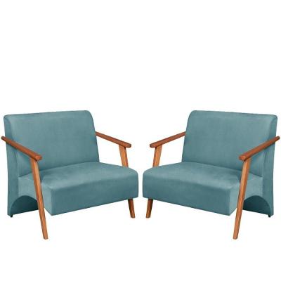 Poltrona Namoradeira Venus Braço Madeira Maciça Suede Unidecor Turquesa