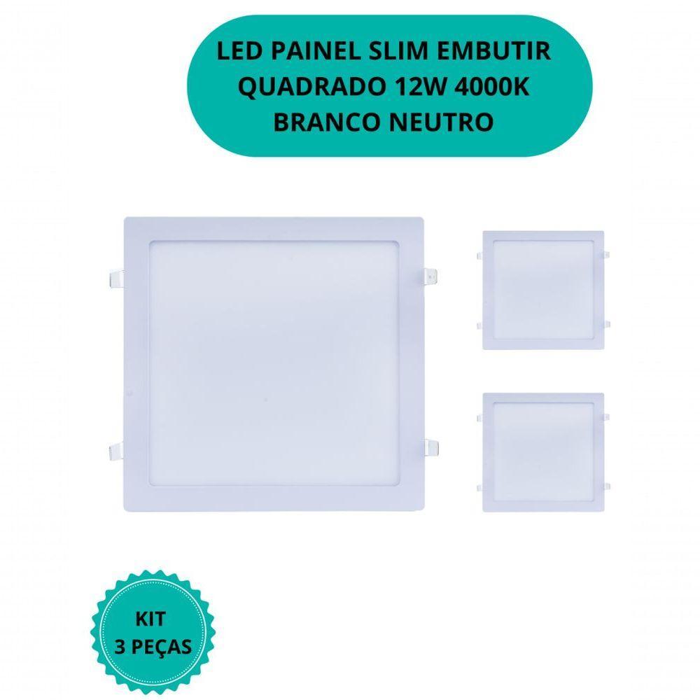 Plafon Led Slim Embutir Quadrado 12w 4000k Branco Neutro Bivolt Kit 3 - 2