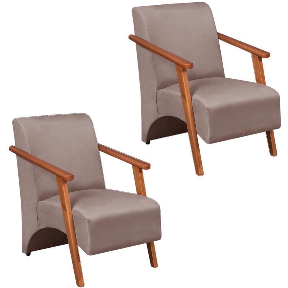 Kit 2 Poltrona Venus 1 Lugar Braço Madeira Maciça Tecido Suede Unidecor Cappuccino - 1