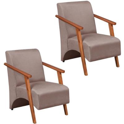 Kit 2 Poltronas Venus 1 Lugar Braço Madeira Maciça Tecido Suede Café Unidecor