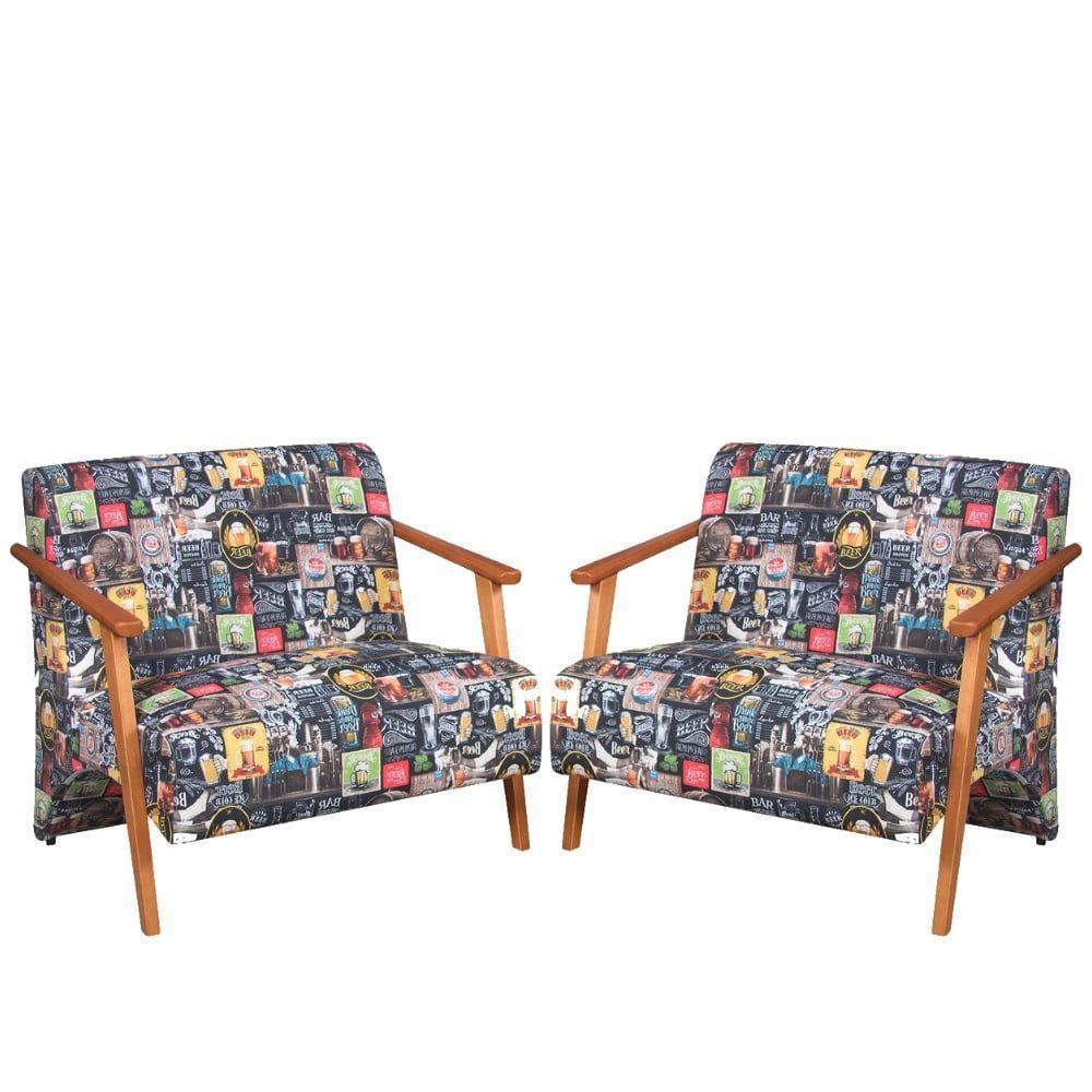 Kit 2 Poltronas Namoradeira Venus Braço Madeira Maciça Estampada Unidecor Retro Bar 107 - 1