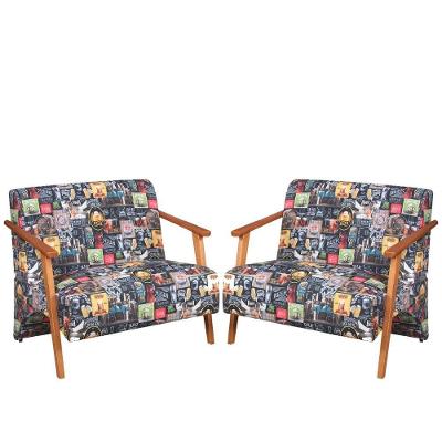 Kit 2 Poltronas Namoradeira Venus Braço Madeira Maciça Estampada Unidecor Retro Bar 107