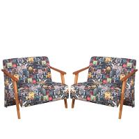 Kit 2 Poltronas Namoradeira Venus Braço Madeira Maciça Estampada Unidecor Retro Bar 107 - 1
