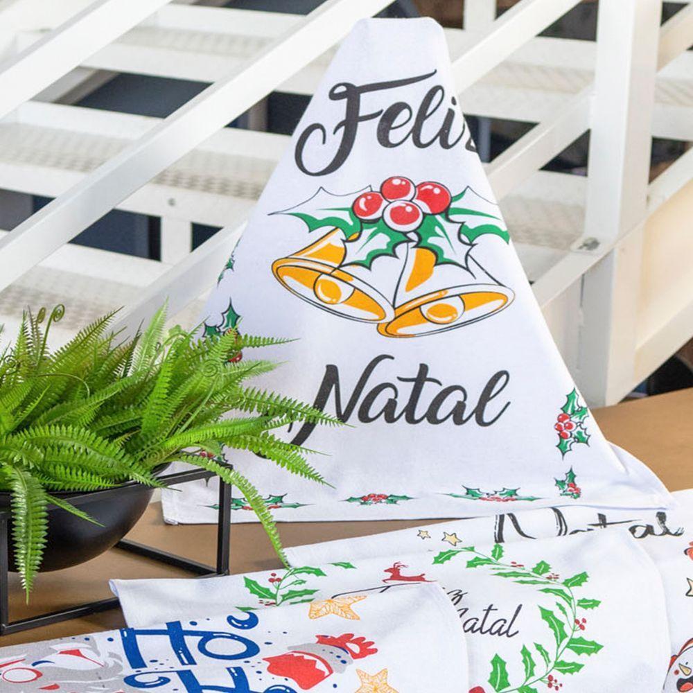 Kit 5 Unidades Pano De Prato Copa Kazzavip Sacaria 90% Algodão Natal 50cmx70cm Estampado Branco - 4