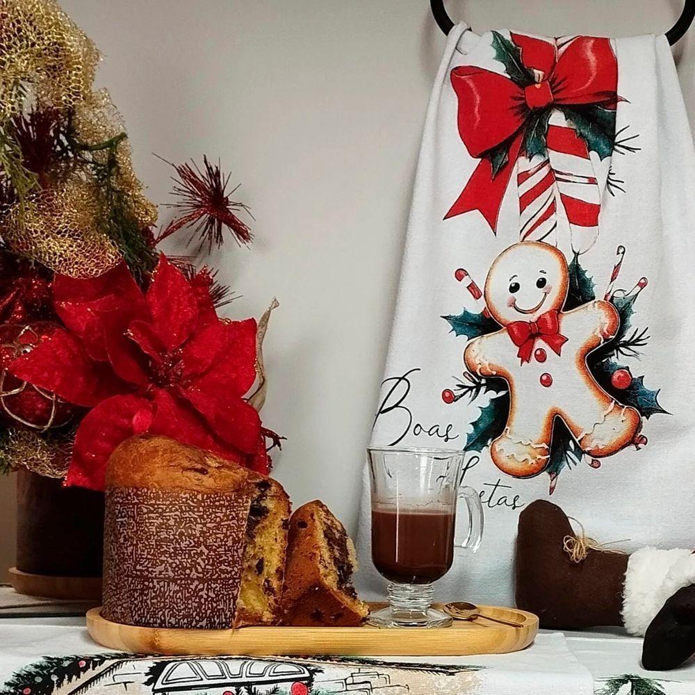 Kit 5 Unidades Pano De Prato Copa Kazzavip Sacaria 90% Algodão Natal 50cmx70cm Estampado Branco - 8