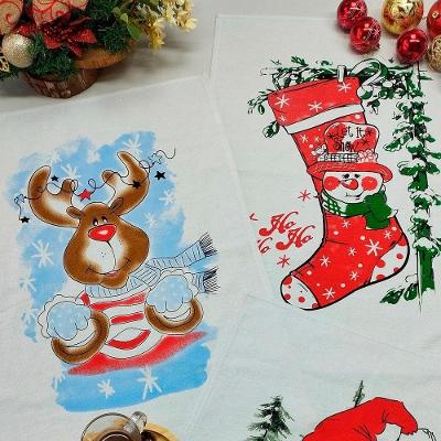 Kit 5 Unidades Pano De Prato Copa Kazzavip Sacaria 90% Algodão Natal 50cmx70cm Estampado Branco