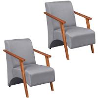 Kit 2 Poltrona Venus 1 Lugar Braço Madeira Maciça Tecido Suede Unidecor Cinza - 1