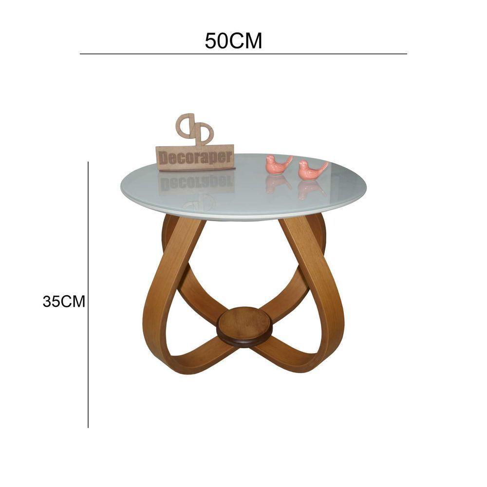 Mesa De Centro Cebola Com Vidro 50cm Off White 35cm - 2