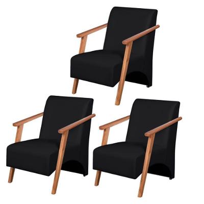 Kit 3 Poltronas Venus 1 Lugar Braço Madeira Maciça Courino Unidecor Preto