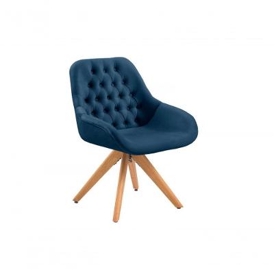 Poltrona Decorativa Alice Suede Capitone Pe Palito Unidecor Azul Bic