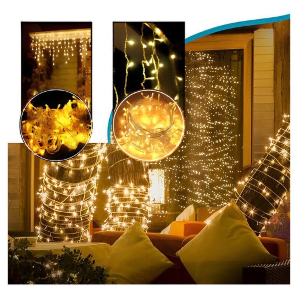 Pisca Pisca Natal Cordão 10 Metros 8 Funções 100 Lâmpadas Luz Amarelo - 3