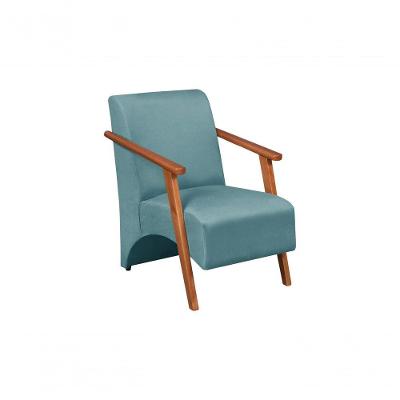 Poltrona Venus 1 Lugar Braço Madeira Maciça Tecido Suede Unidecor Turquesa