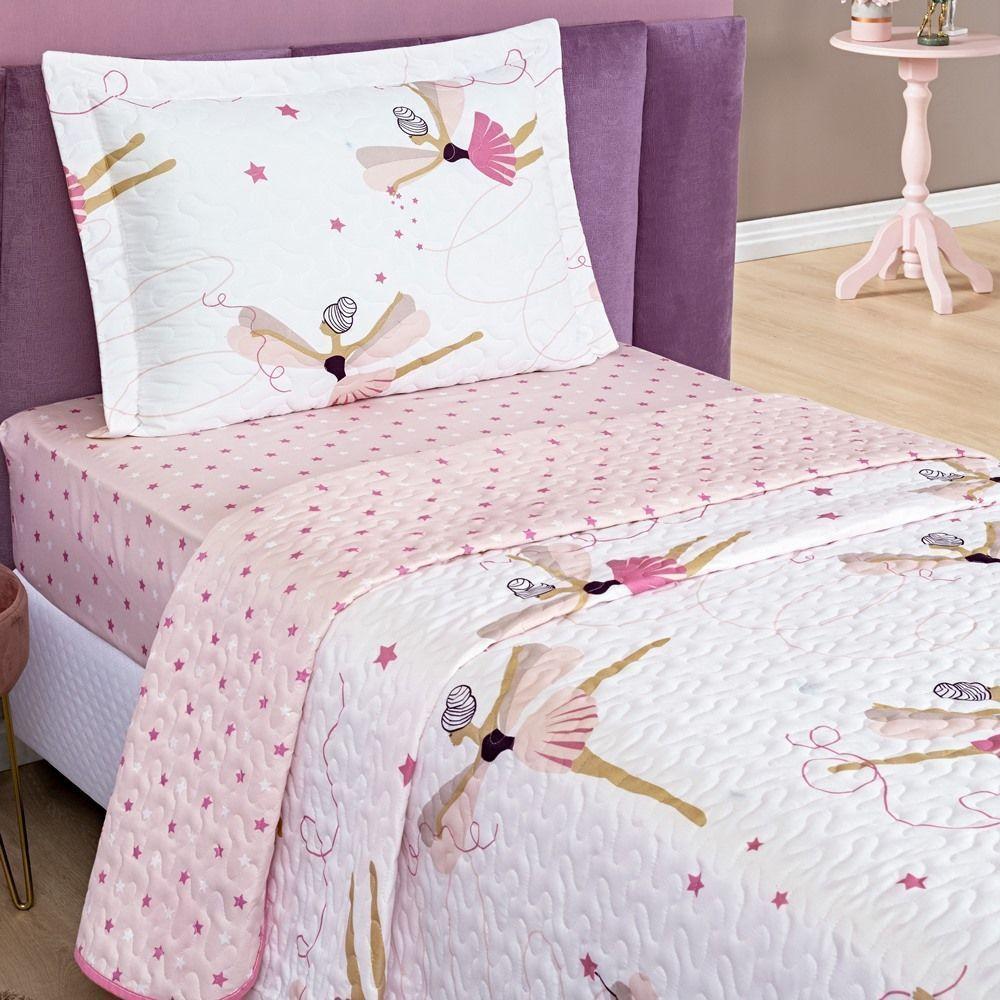 Enxoval Kit Colcha + Jogo De Cama Lençol Bouti Solteiro Infantil Kids 4 Peças 100% Poliéster - Bailarina - 3