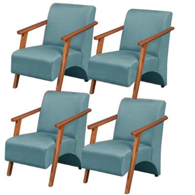 Kit 4 Poltronas Venus 1 Lugar Braço Madeira Maciça Tecido Suede Unidecor Turquesa