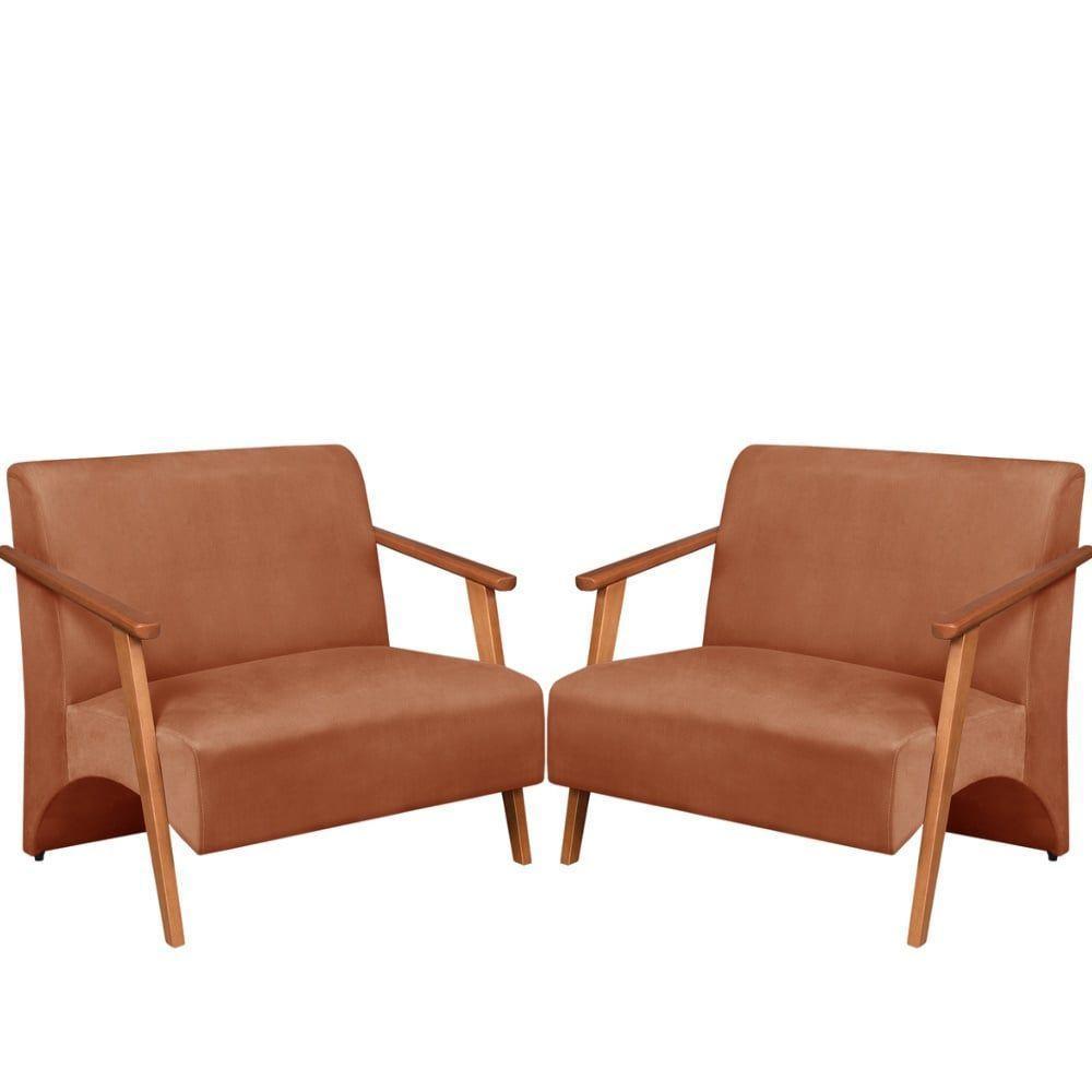 Poltrona Namoradeira Venus Braço Madeira Maciça Suede Unidecor Rosa - 1