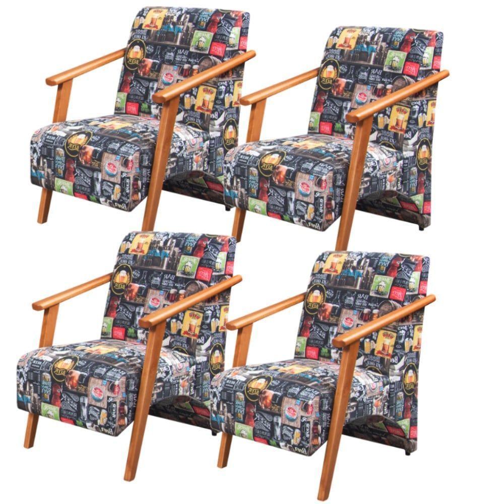 Kit 4 Poltronas Venus 1 Lugar Braço Madeira Maciça Tecido Suede Unidecor Retro Bar 107 - 1