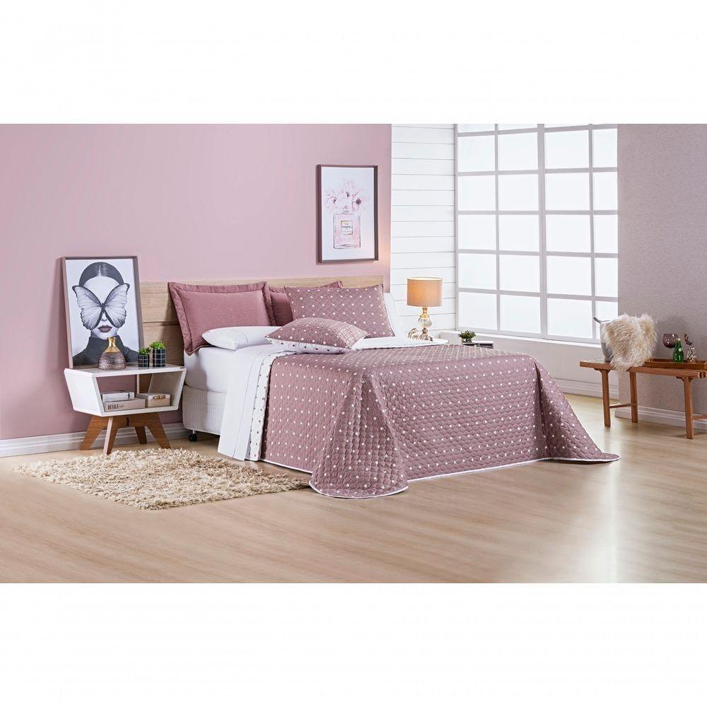 Cobre Leito + Jogo De Cama 200 Fios Petit Poá Solteiro 04 Peças 100% Poliéster - Rose - 2