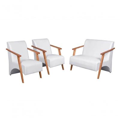 Conjunto Venus Braços Em Madeira Maciça 1 Namoradeira 2 Poltronas Courino Branco