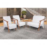 Conjunto Venus Braços Em Madeira Maciça 1 Namoradeira 2 Poltronas Courino Branco - 4