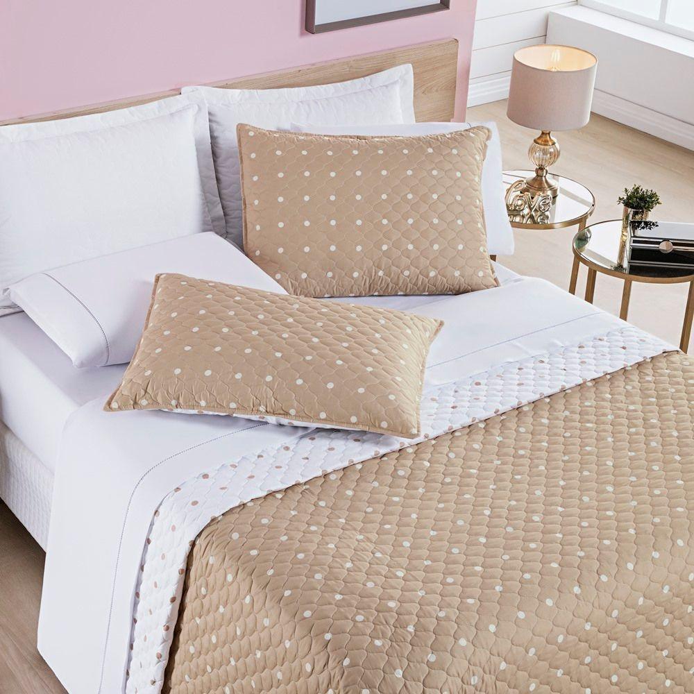 Cobre Leito + Jogo De Cama 200 Fios Petit Poá Queen 07 Peças 100% Poliéster - Caqui - 5