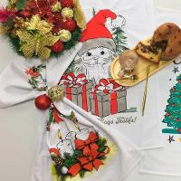 Kit 4 Unidades Pano De Prato Copa Kazzavip Sacaria 90% Algodão Natal 50cmx70cm Estampado Branco