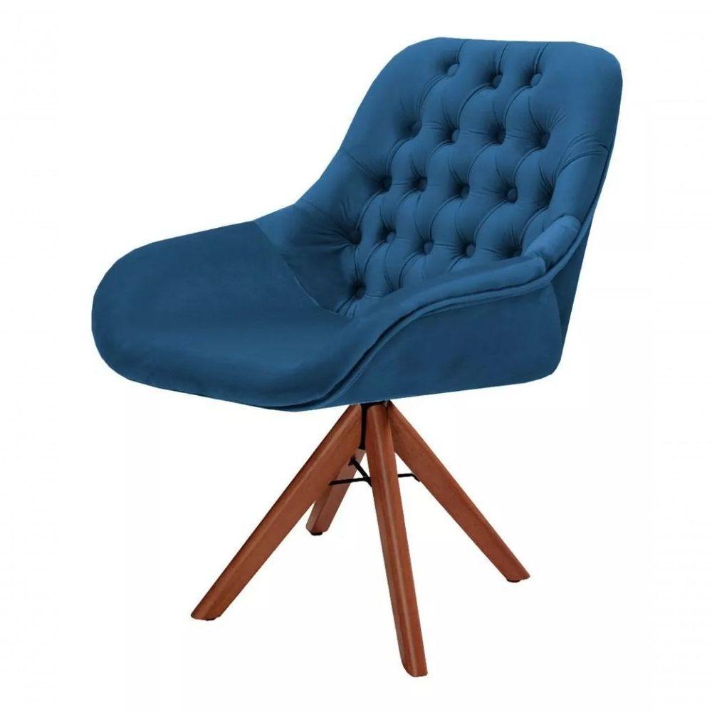 Poltrona Decorativa Alice Suede Capitone Pe Palito Unidecor Azul Bic - 1