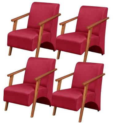 Kit 4 Poltronas Venus 1 Lugar Braço Madeira Maciça Tecido Suede Unidecor Vermelho