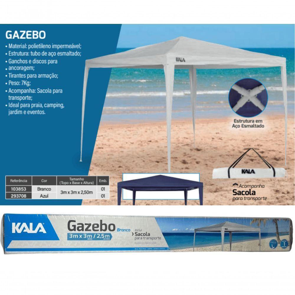 Tenda Praia Gazebo Barraca 3x3 Branca Camping Bco Aço Kala - 9