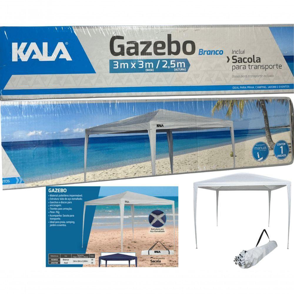 Tenda Praia Gazebo Barraca 3x3 Branca Camping Bco Aço Kala - 10