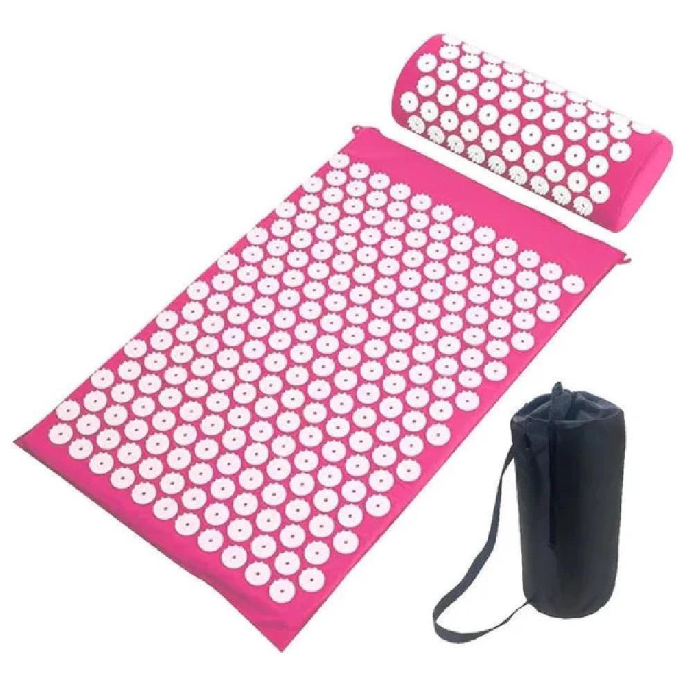 Tapete Terapêutico Acupuntura Massagem Yoga Almofada Travesseiro Relaxante Portátil Alívio Estresse Rosa - 1