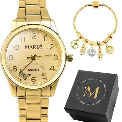 Relogio Aço Inoxidável Feminino Banhado + Caixa + Pulseira Social Silicone Qualidade Premium Casual