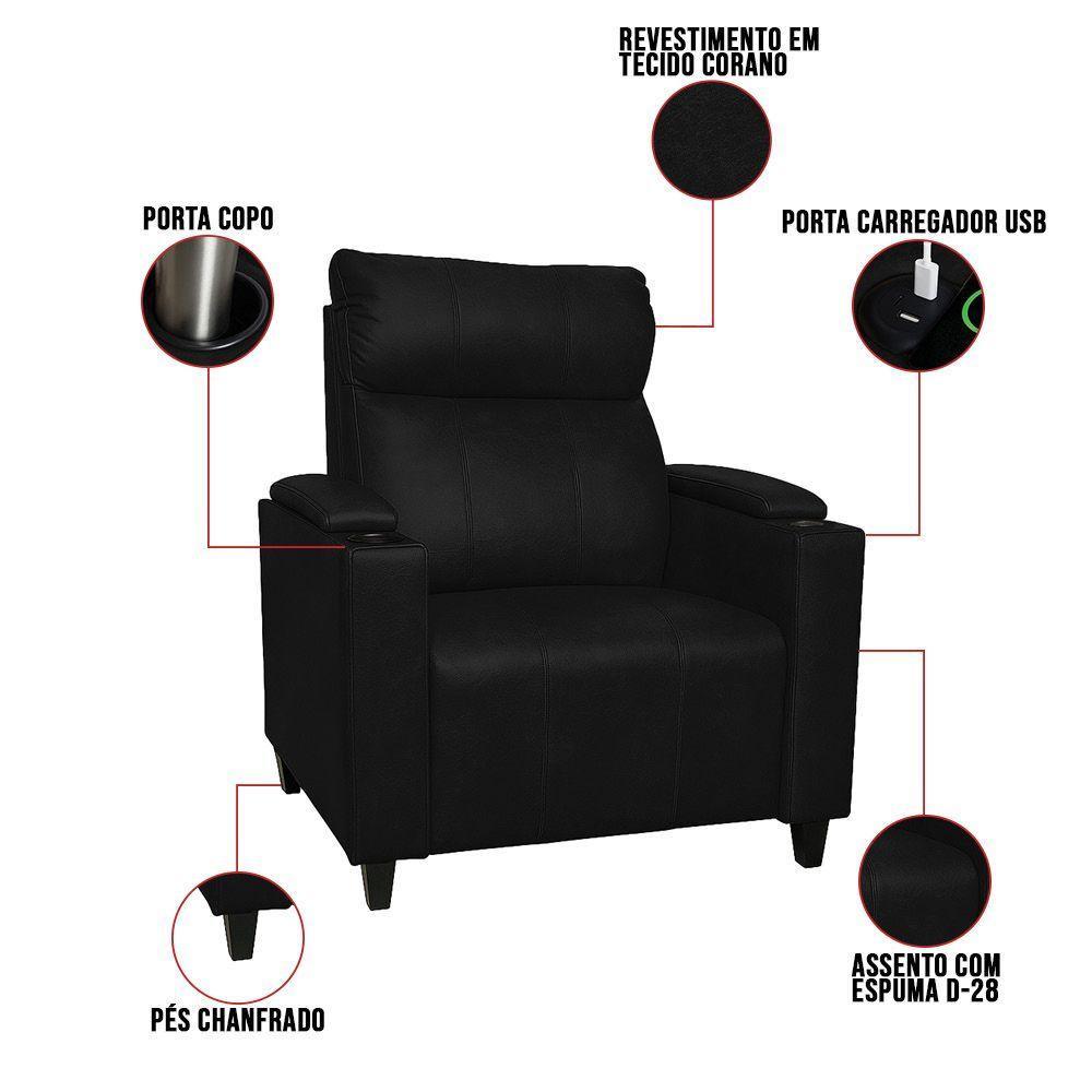 Poltrona Do Papai Com Puff Usb E Porta Copos Ravella Pu R04 - D'rossi Cor Preto - 3
