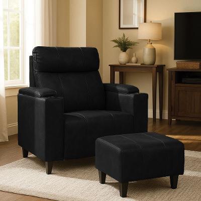 Poltrona Do Papai Com Puff Usb E Porta Copos Ravella Pu R04 - D'rossi Cor Preto