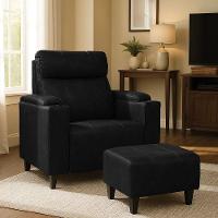 Poltrona Do Papai Com Puff Usb E Porta Copos Ravella Pu R04 - D'rossi Cor Preto - 1