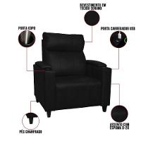 Poltrona Do Papai Com Puff Usb E Porta Copos Ravella Pu R04 - D'rossi Cor Preto - 3