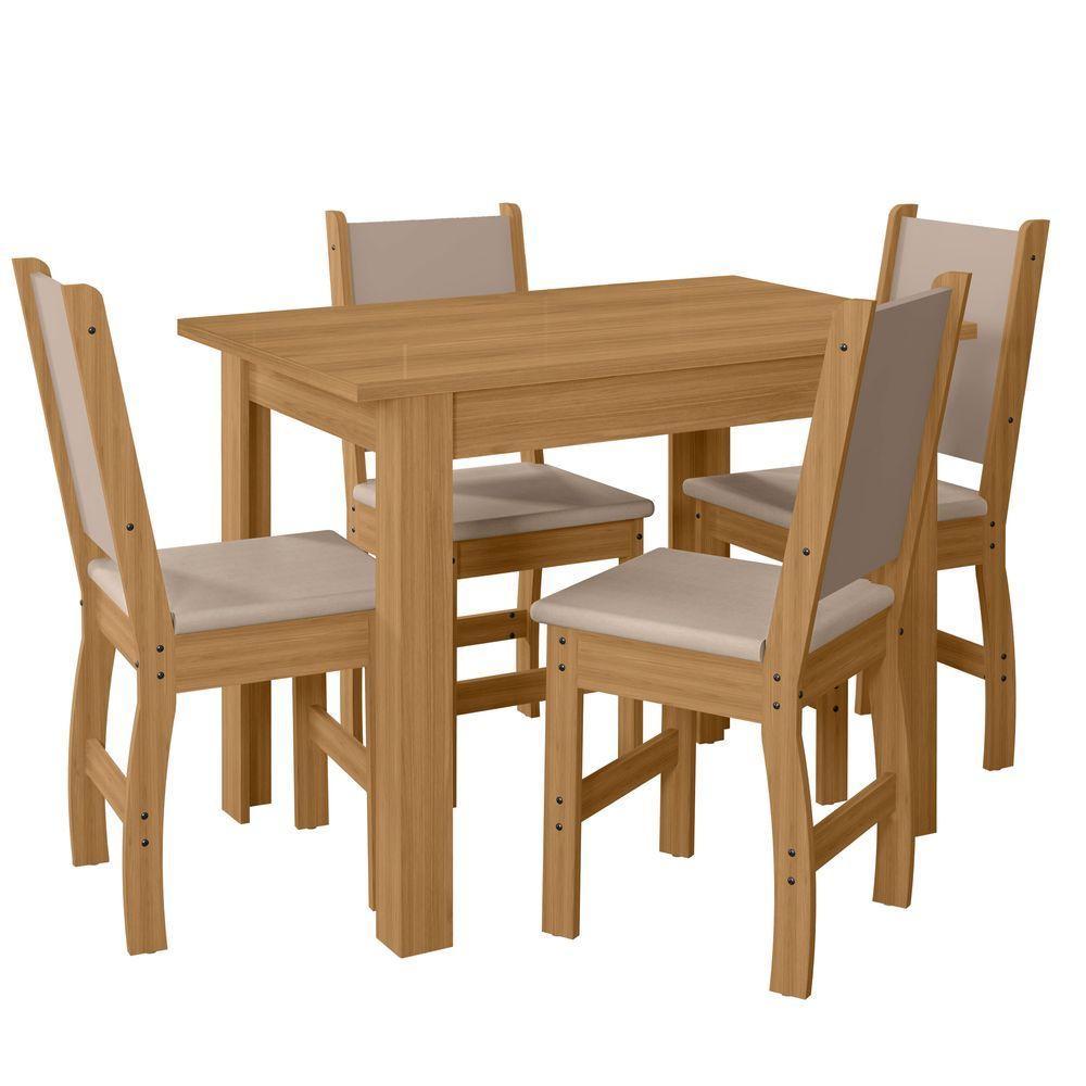 Conjunto Sala De Jantar 4 Cadeiras Tampo Retangular 108cm Sem Vidro Bellagio Freijó Uv Clara Savana - Poliman - 1
