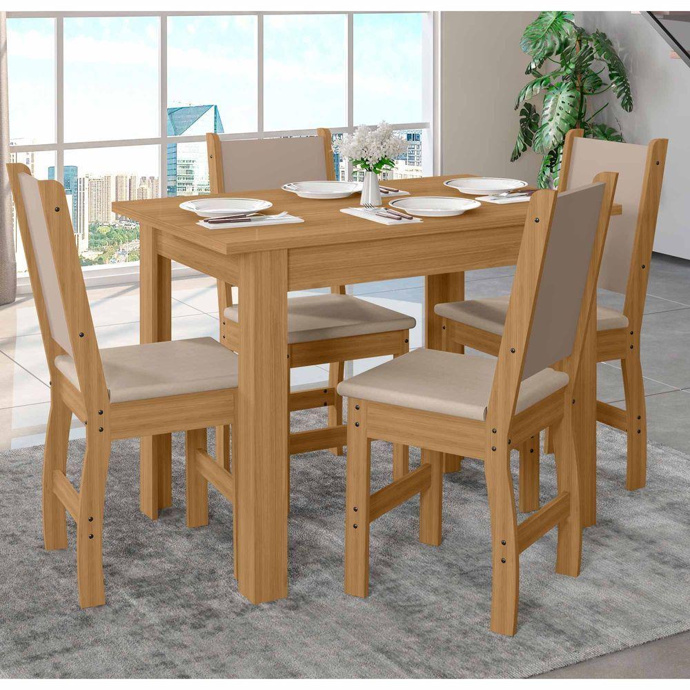 Conjunto Sala De Jantar 4 Cadeiras Tampo Retangular 108cm Sem Vidro Bellagio Freijó Uv Clara Savana - Poliman - 4