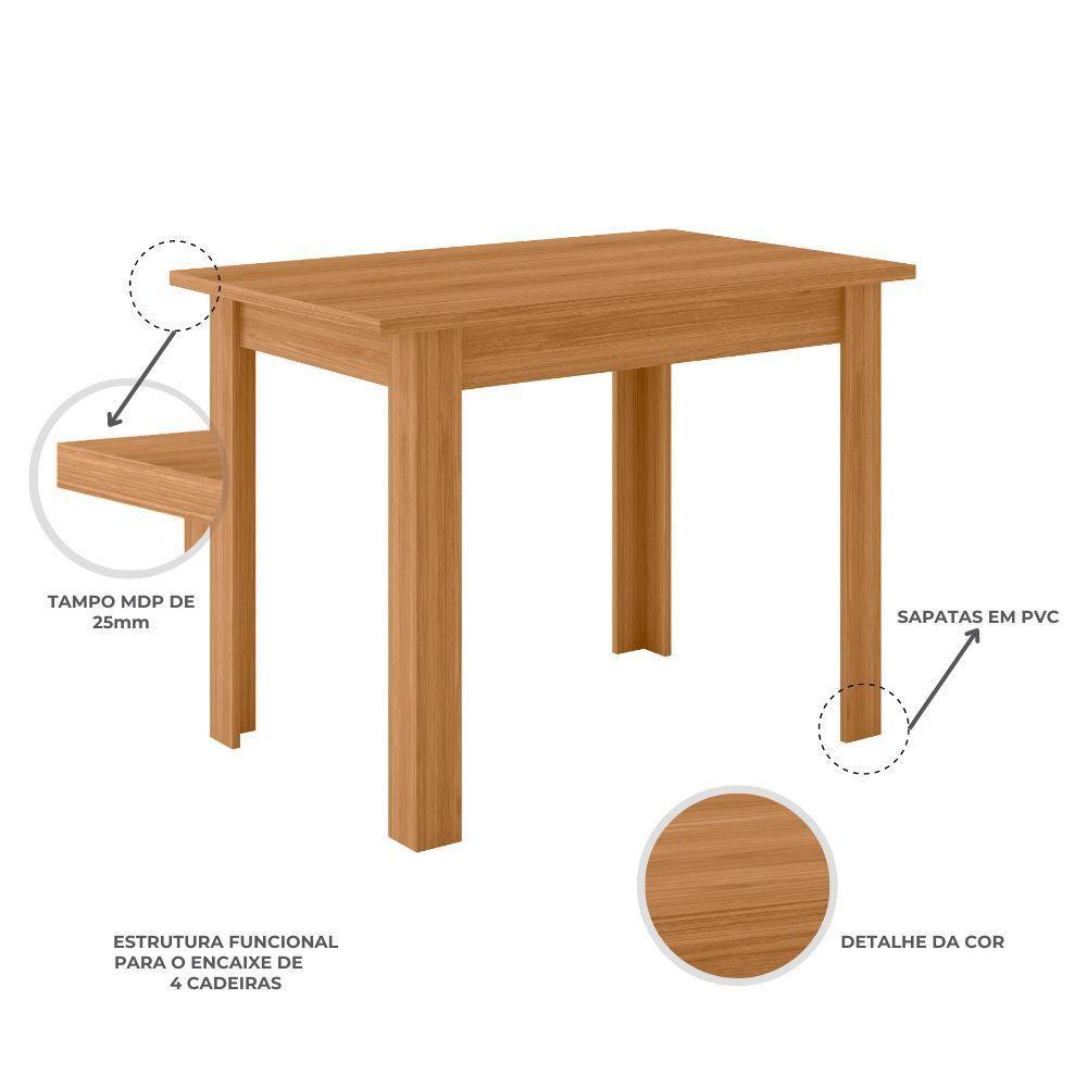 Conjunto Sala De Jantar 4 Cadeiras Tampo Retangular 108cm Sem Vidro Bellagio Freijó Uv Clara Savana - Poliman - 6