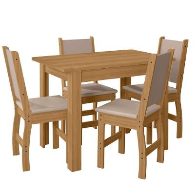 Conjunto Sala De Jantar 4 Cadeiras Tampo Retangular 108cm Sem Vidro Bellagio Freijó Uv Clara Savana - Poliman