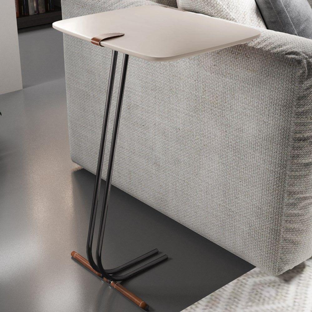 Mesa Apoio Lateral Para Sofá Lisboa Pé Preto Laca Off White - 2