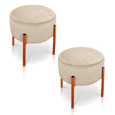 Kit 02 Puffs Iron Suede Base Metálica Cobre Verde