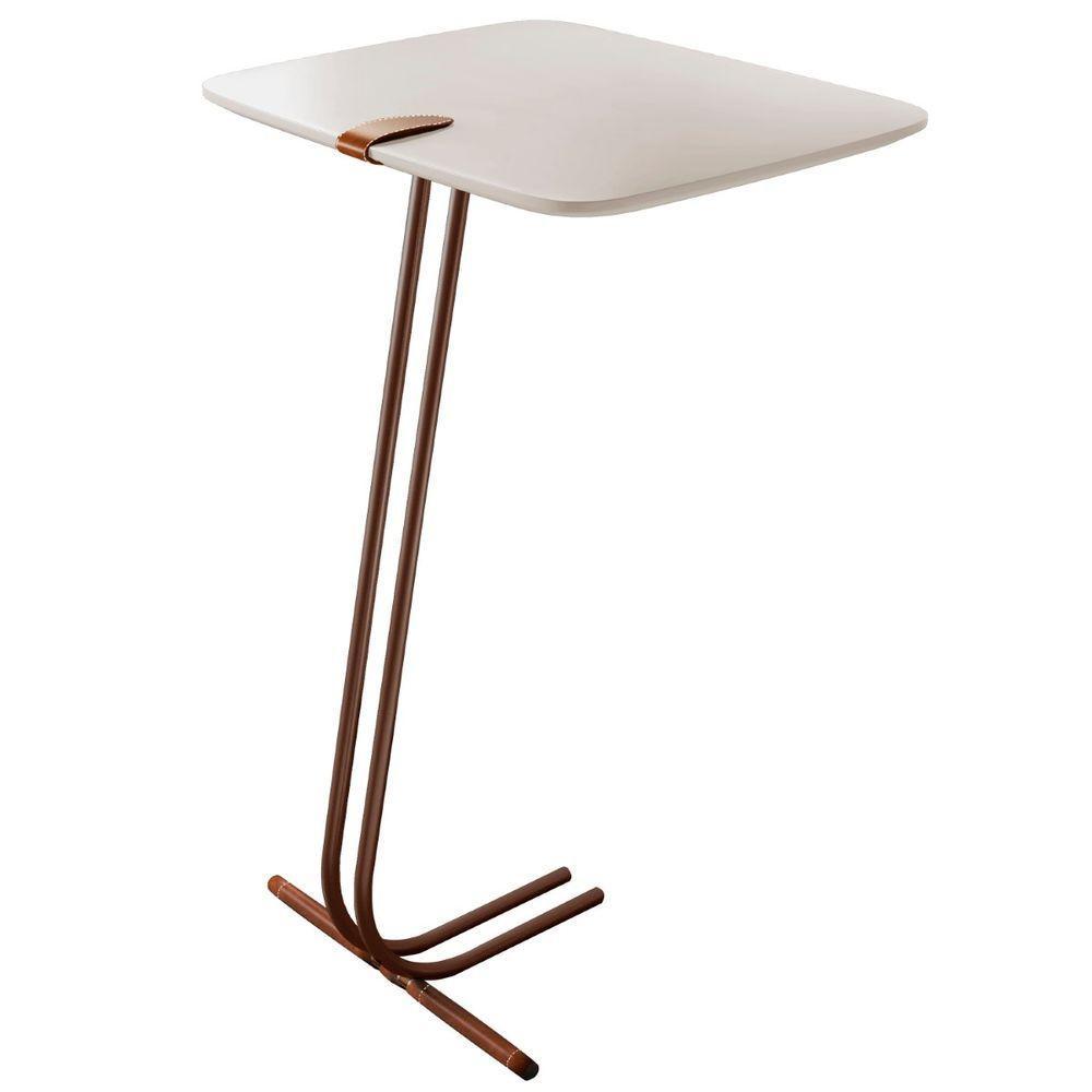 Mesa Apoio Lateral Para Sofá Lisboa Pé Café Laca Off White - 1