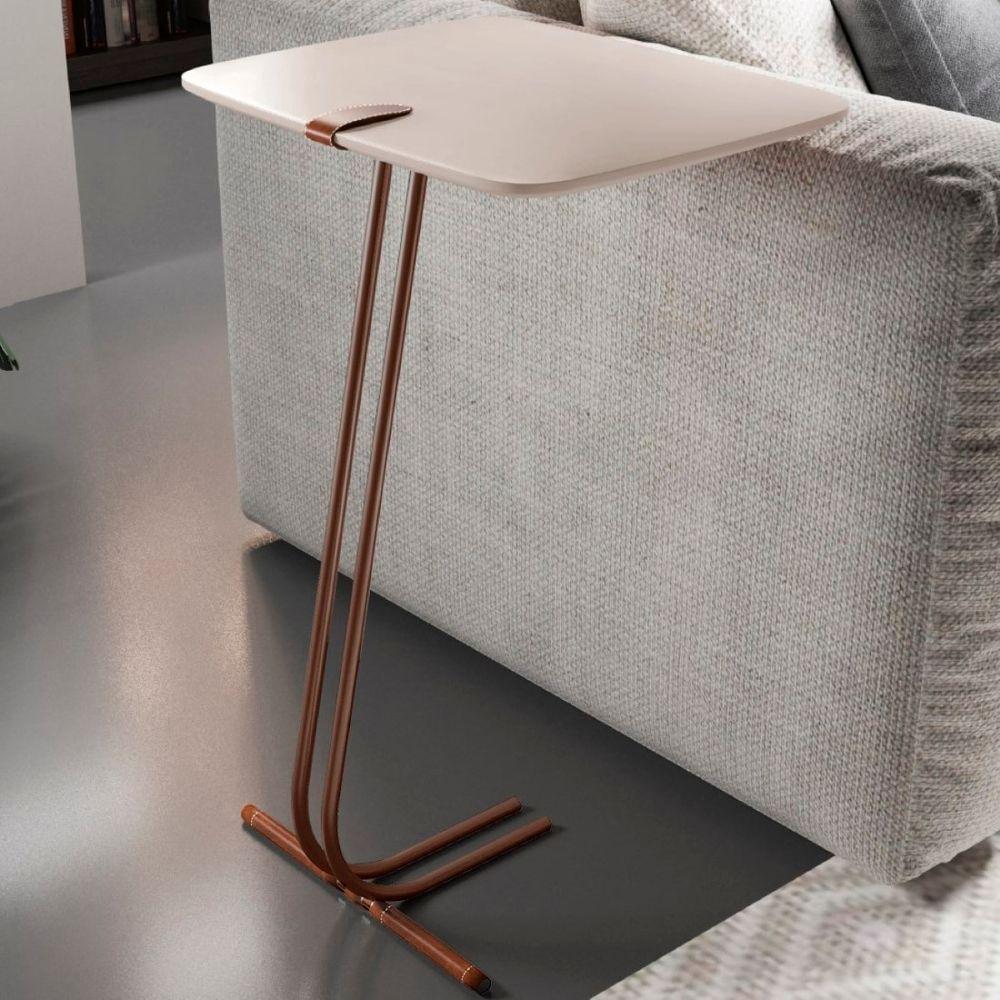 Mesa Apoio Lateral Para Sofá Lisboa Pé Café Laca Off White - 2