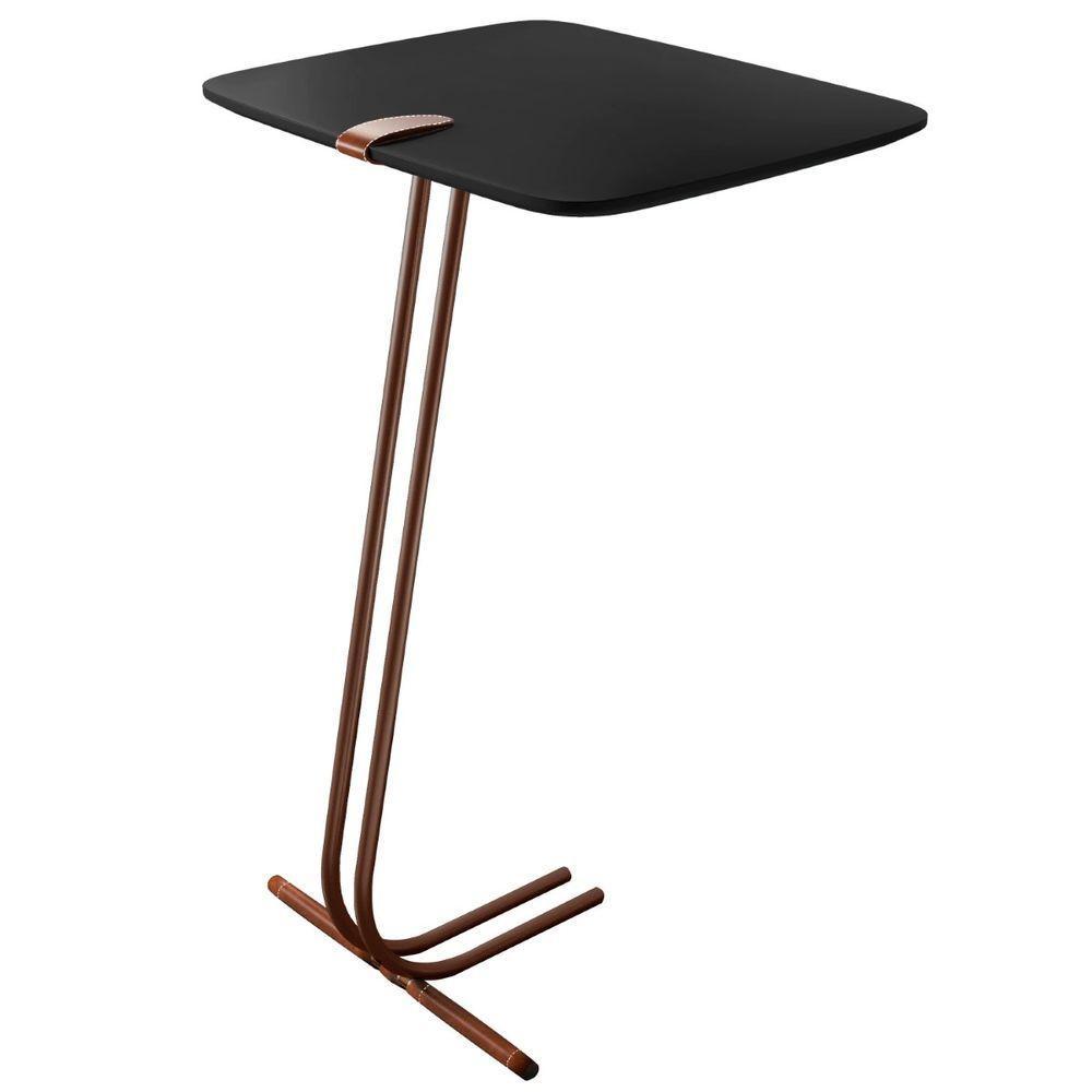 Mesa Apoio Lateral Para Sofá Lisboa Pé Café Laca Preto - 1