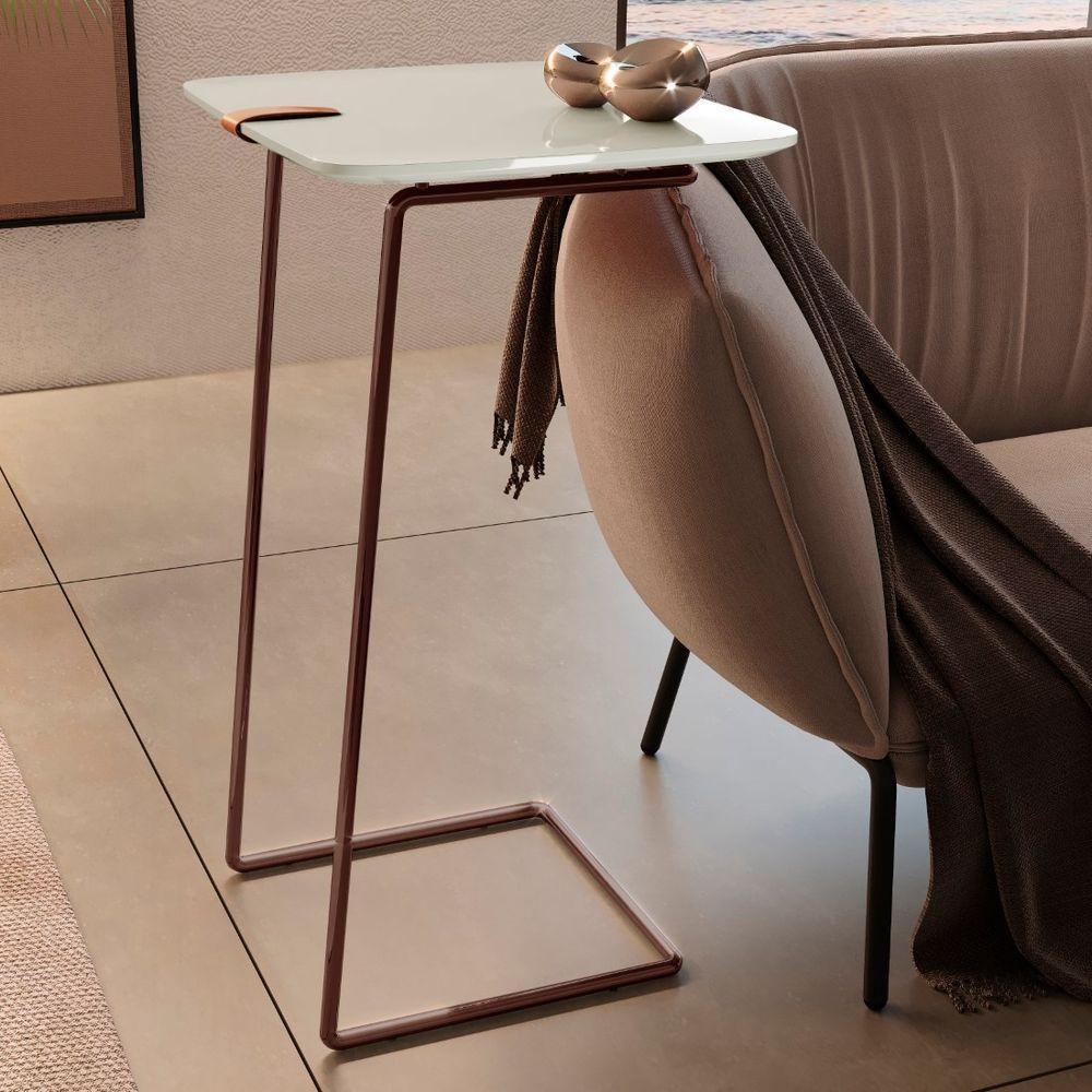 Mesa Apoio Lateral Para Sofá Atenas Pé Café Laca Off White - 2