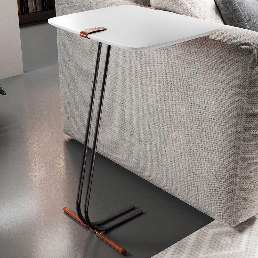 Mesa Apoio Lateral Para Sofá Lisboa Pé Preto Branco - 2